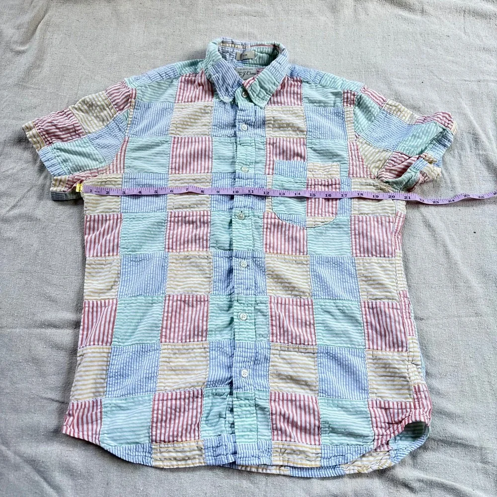 J.Crew Mens Slim Fit Seersucker Patchwork Shirt Multi‎ Color Striped Org Cotton